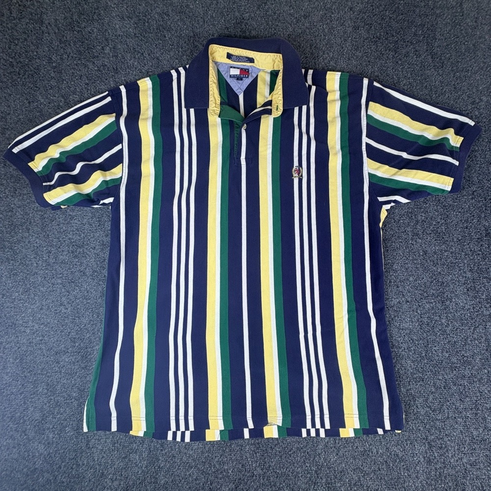Tommy Hilfiger Polo Shirt Mens Large Multicolor Striped Performance Golf Tennis